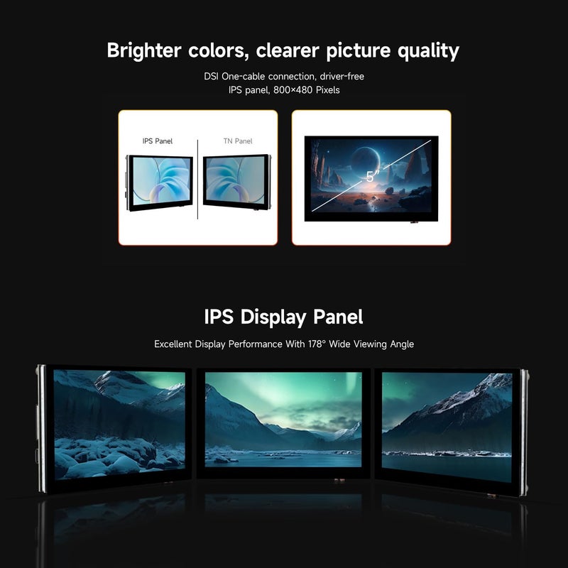 KLAYERS LUCKFOX DSI Display for Pi 5/4B/CM4/CM3 Support 3D Printing, Capacitive Touch 800x480, Toughened Glass LCD Panel for Raspberry Pi 5 - Image 5